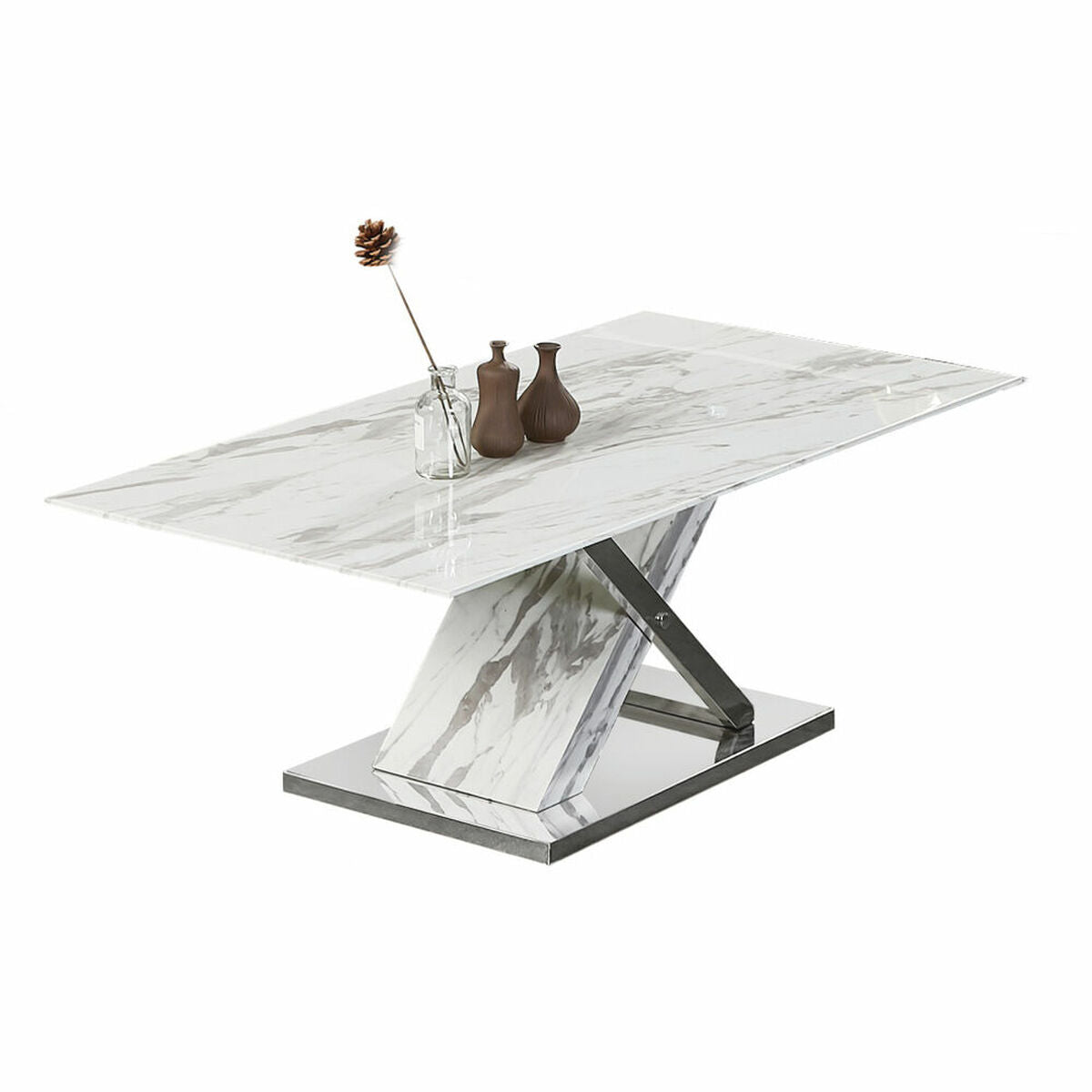 Dining Table DKD Home Decor Crystal Silver Grey Steel White 180 x 90 x 78 cm