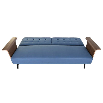 Sovesofa DKD Home Decor Svart Blå Metall Brun Polyester Evkalyptustre (203 x 87 x 81 cm)