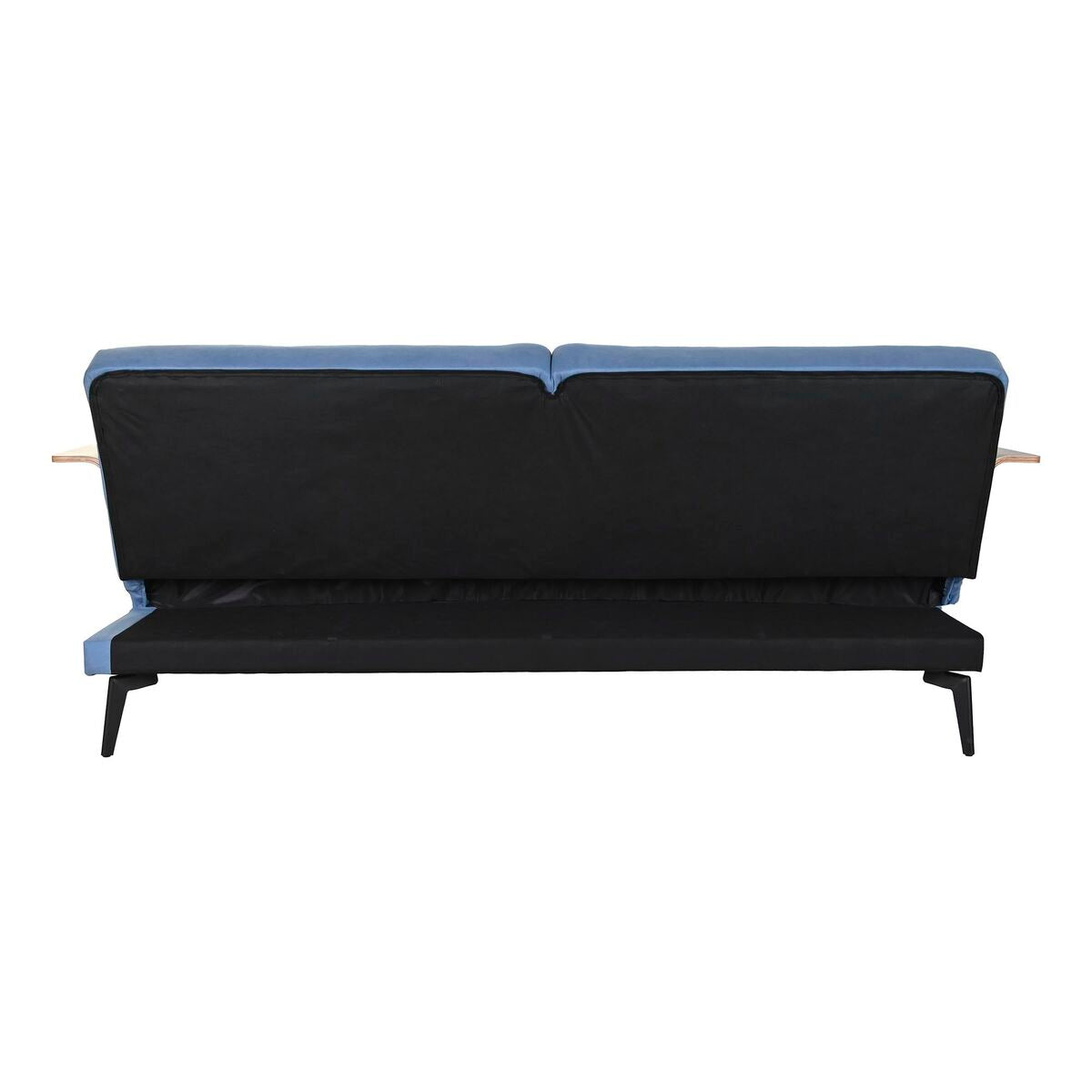 Sovesofa DKD Home Decor Svart Blå Metall Brun Polyester Evkalyptustre (203 x 87 x 81 cm)