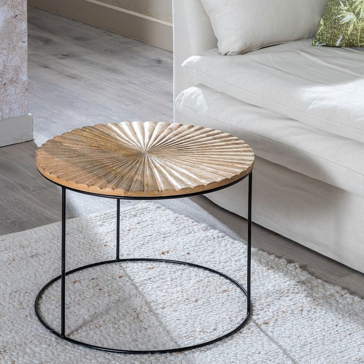 Side table 53 x 53 x 42 cm Natural Black Metal Wood