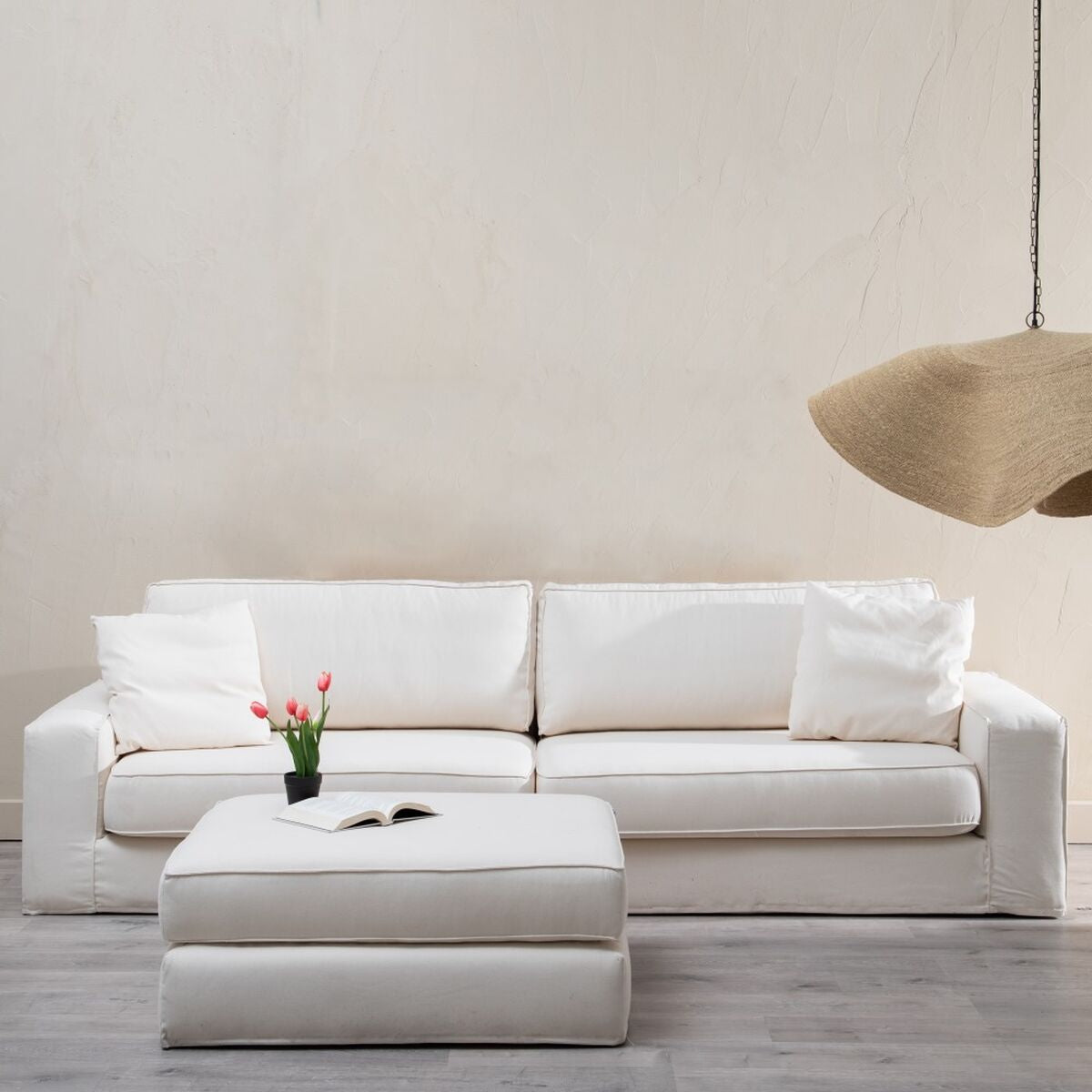 Pouffe 100 x 80 x 44 cm Synthetic Fabric Cream