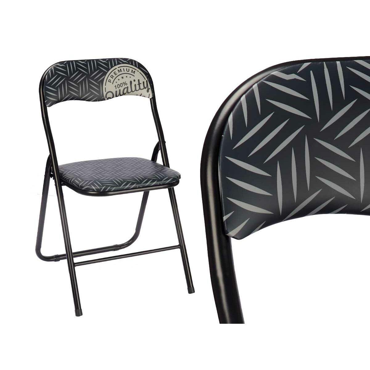 Folding Chair Quality Black Grey PVC Metal 43 x 46 x 78 cm (6 Units)